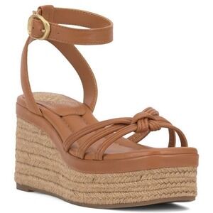 Vince Camuto Loressa Leather Espadrille Platform Wedge Sandals Walnut Sz 9.5 NEW
